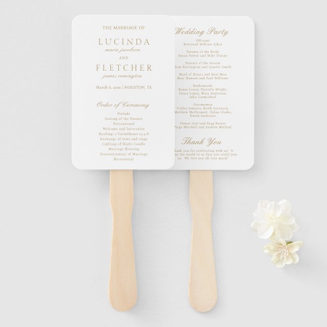 Abanico Programa de Boda Elegante Dinero Antiguo de Oro (Anverso y reverso)