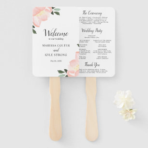 Abanico Programa de boda elegante floral acuarela rosa