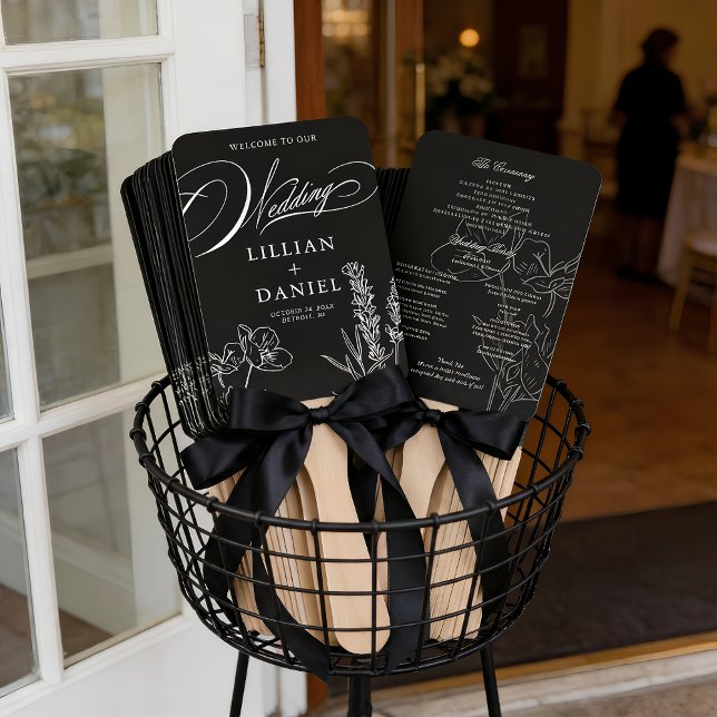Abanico Programa de Boda Elegante Gótico con Flores Silves (Elegant Wild Flower Wedding Program Fans)