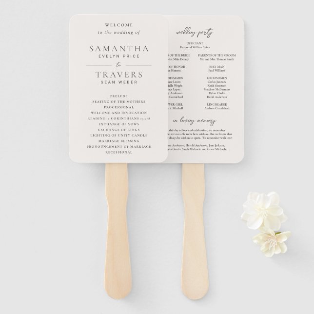 Abanico Programa de Boda Elegante Gris Tradicional (Anverso y reverso)