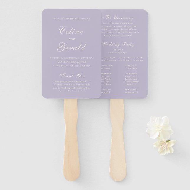 Abanico Programa de Boda Elegante Lila Clásico (Anverso y reverso)