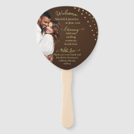 Abanico Programa de Boda Elegante Marrón y Luces de Cuerda
