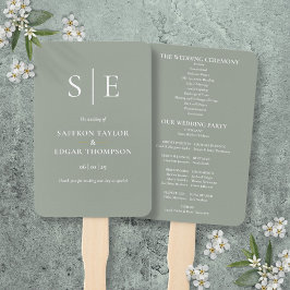 Abanico Programa de Boda Elegante Monograma Verde Salvia