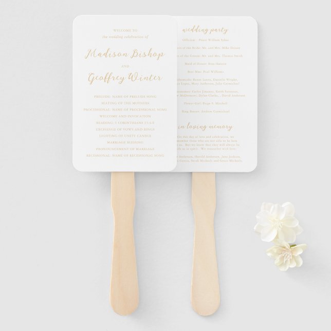 Abanico Programa de Boda Elegante Neutral Terroso con Letr (Anverso y reverso)