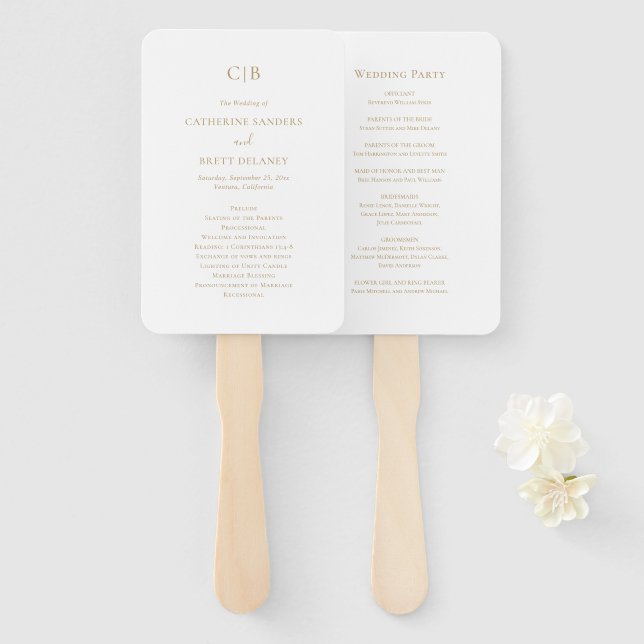 Abanico Programa de Boda Elegante Oro Tradicional (Anverso y reverso)
