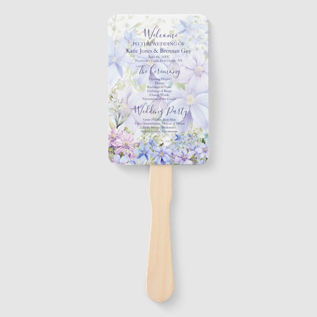 Abanico Programa de Boda Elegante Periwinkle Clematis (Anverso)