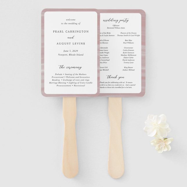 Abanico Programa de Boda Elegante Rosa Chic Costero (Anverso y reverso)