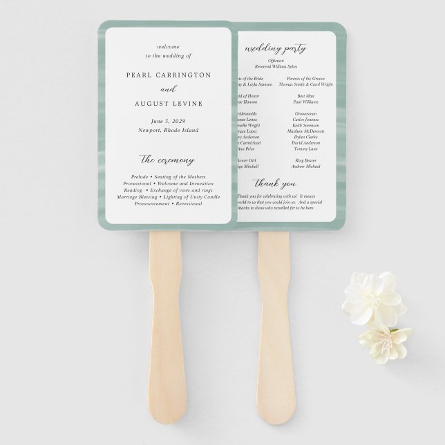 Abanico Programa de Boda Elegante Verde Suave Costero Chic (Anverso y reverso)