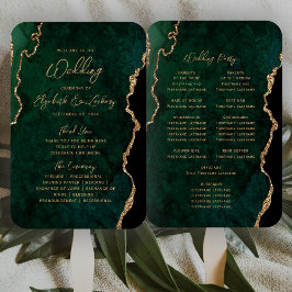 Abanico Programa de Boda Emerald Green Gold Agate Script
