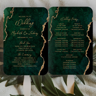 Abanico Programa de Boda Emerald Green Gold Agate Script