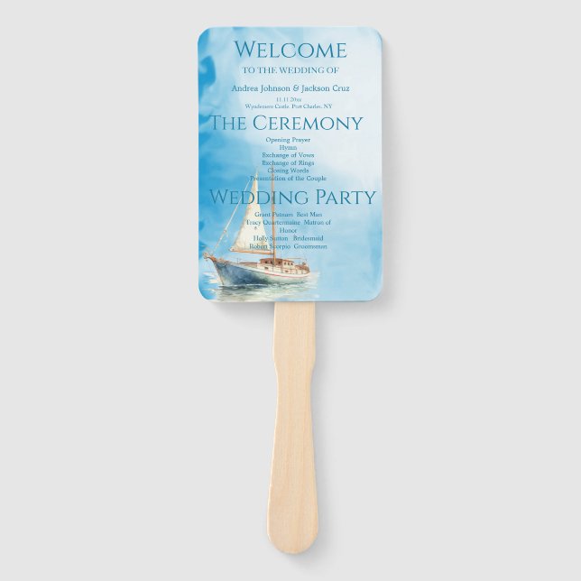 Abanico Programa de Boda en Barco Acuático (Anverso)