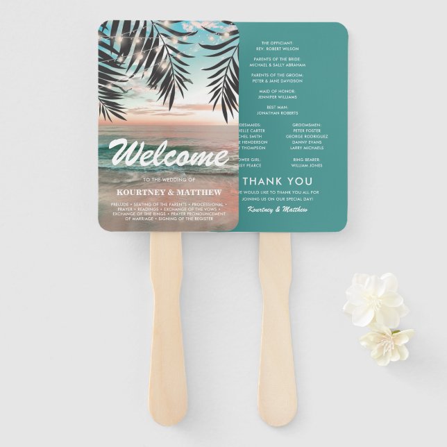 Abanico Programa de Boda en Destino de Playa Tropical (Anverso y reverso)