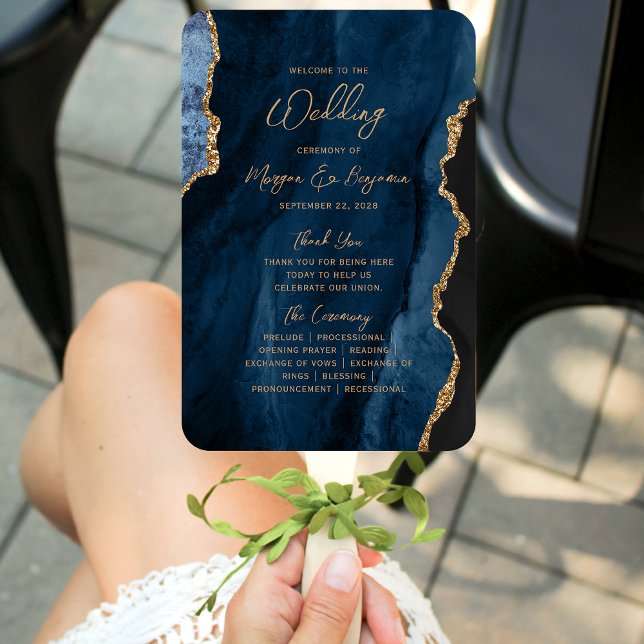 Abanico Programa de Boda en Guion de Ágata Dorada Azul Mar (Subido por el creador)