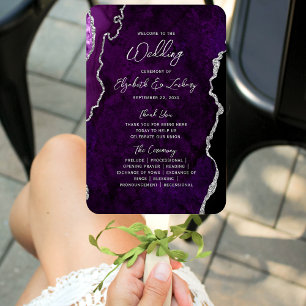 Abanico Programa de Boda en Letra Agata Plateada Púrpura