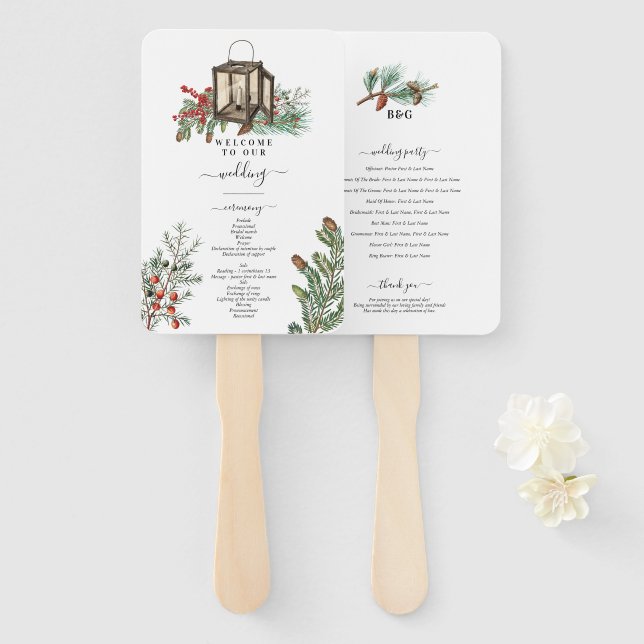 Abanico Programa de Boda en Linterna de Pinos Rústicos de  (Anverso y reverso)