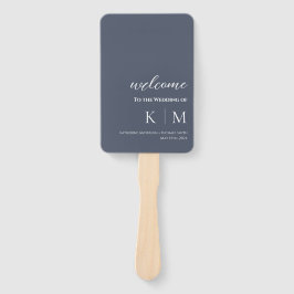 Abanico Programa de Boda en Monograma Azul y Blanco-Modern