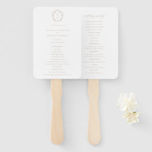 Abanico Programa de Boda en Monograma Beige Escudo de Vint