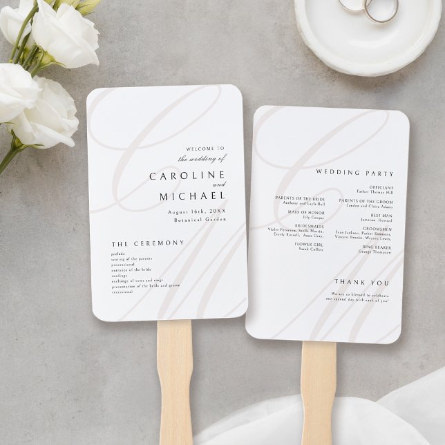 Abanico Programa de Boda en Monograma con Guión de Eleganc (Classic Elegance Script Monogram Wedding Program Hand Fan)
