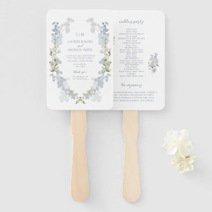 Abanico Programa de Boda en Monograma de Floral Azul Dusty
