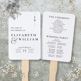 Abanico Programa De Boda En Monograma Elegante En Blanco Y