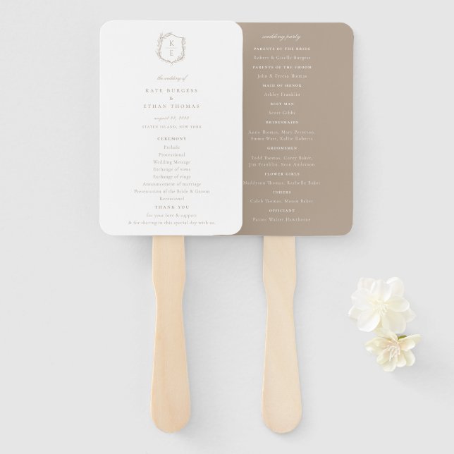 Abanico Programa de Boda en Monograma Escudo Botánico (Anverso y reverso)