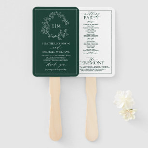 Abanico Programa de Boda en Monograma Escudo de Leafy Verd