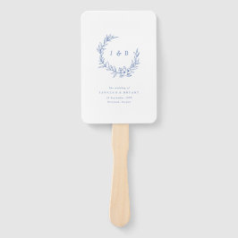 Abanico Programa de Boda en Monograma Floral Azul