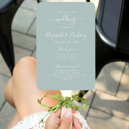 Abanico Programa de Boda en Verde Vidrio de Mar con Letra 