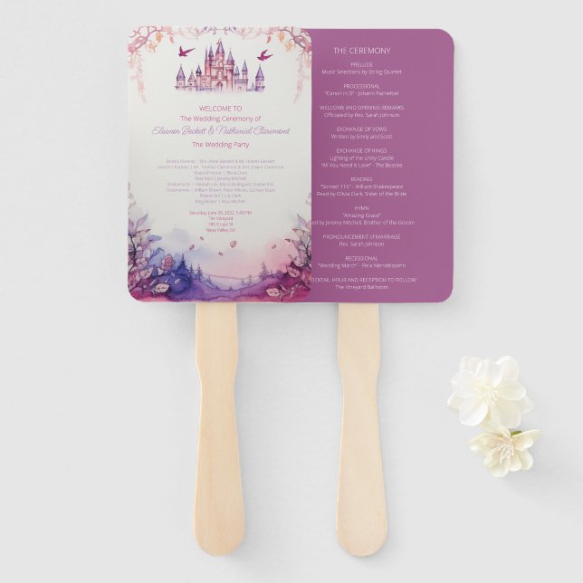 Abanico Programa de Boda Encantador de Lavanda Renacentist (Anverso y reverso)