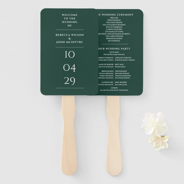Abanico Programa de Boda Especial Fecha Verde Esmeralda (Anverso y reverso)