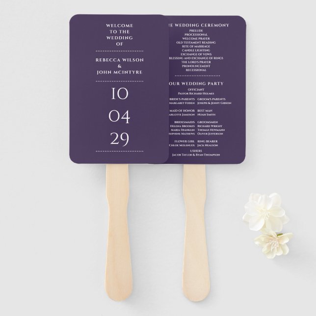 Abanico Programa de Boda Fecha Especial Púrpura (Anverso y reverso)