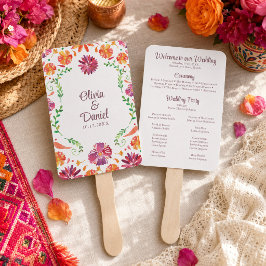Abanico Programa de Boda Fiesta Floral Mexicana Colorida