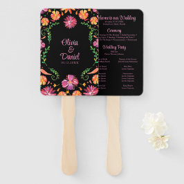 Abanico Programa de Boda Fiesta Floral Mexicana Negra