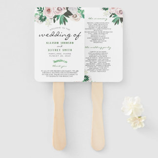 Abanico Programa de Boda Floral Acuarela Blanco Verde