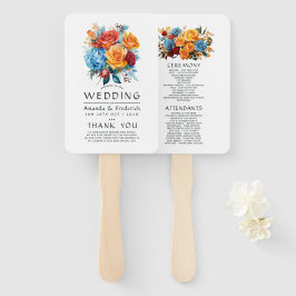 Abanico Programa de Boda Floral Azul, Naranja, Amarillo y 