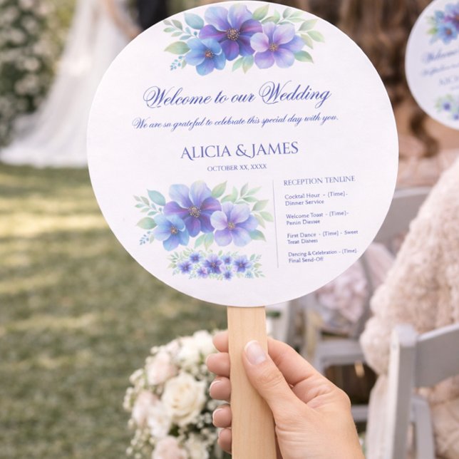 Abanico Programa de boda floral azul polvoriento y púrpura (Subido por el creador)