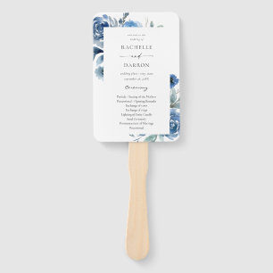 Abanico Programa de Boda Floral Azul y Azul Dusty