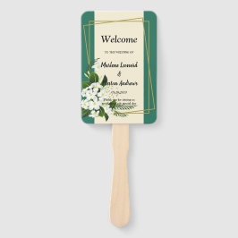 Abanico Programa de boda floral blanco elegante geométrico