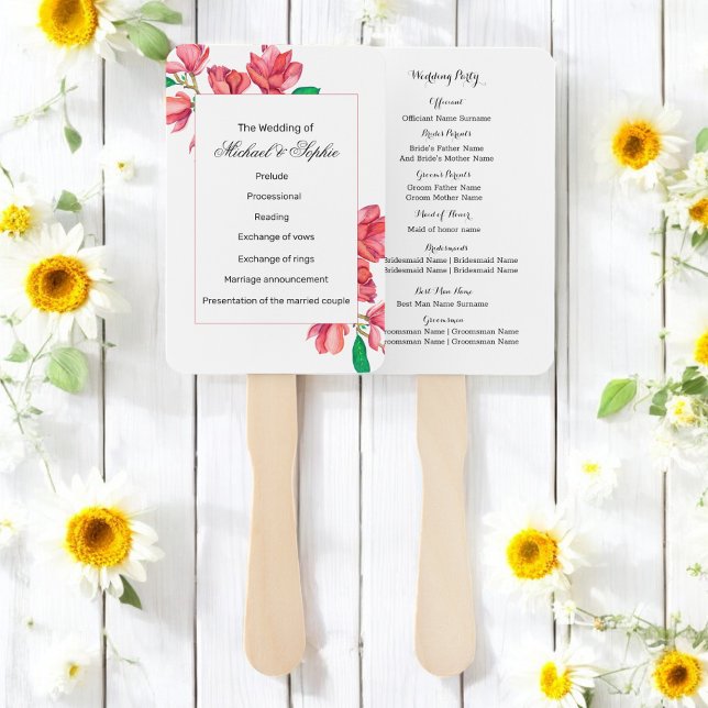 Abanico Programa de Boda Floral Blanco Rosa (Subido por el creador)