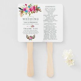 Abanico Programa de boda floral boho chic acuarela
