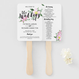 Abanico Programa de Boda Floral Boho con Rosas Rosadas Acu