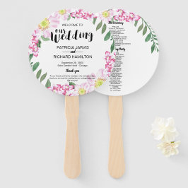 Abanico Programa de Boda Floral Boho con Rosas Rosadas en 