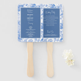 Abanico Programa de Boda Floral Botánico con Acuarela Azul