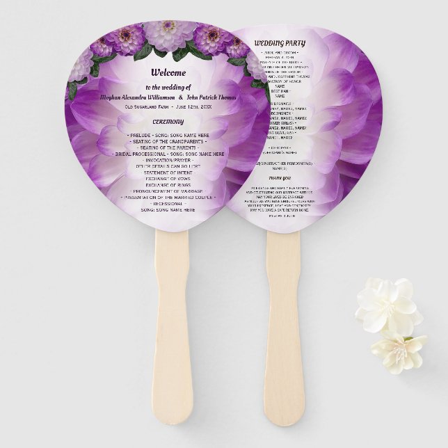 Abanico Programa de Boda Floral Dahlia Purple Lavender (Anverso y reverso)