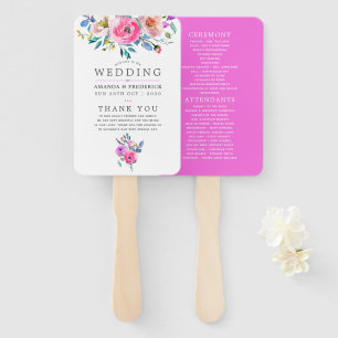 Abanico Programa de Boda Floral de acuarela de color rosa