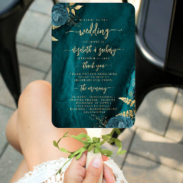 Abanico Programa de Boda Floral de Ágata Azul Turquesa Ele