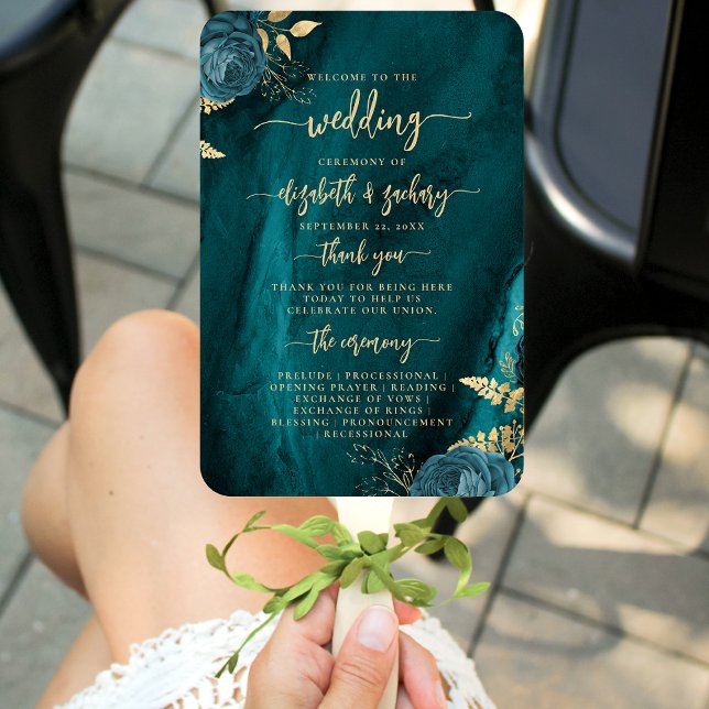 Abanico Programa de Boda Floral de Ágata Azul Turquesa Ele (Subido por el creador)