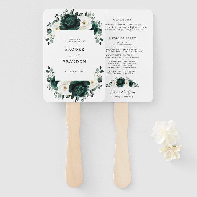 Abanico Programa de Boda Floral de Eucalyptus Emerald Gree (Anverso y reverso)