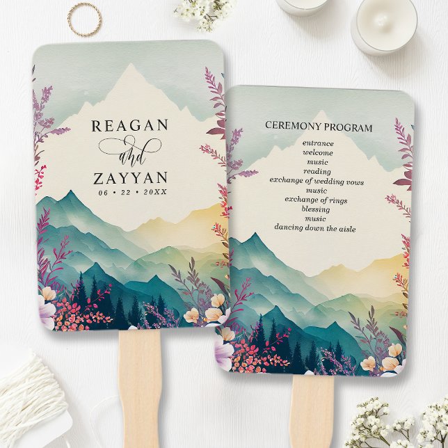 Abanico Programa de Boda Floral de Montañas de Primavera (Subido por el creador)