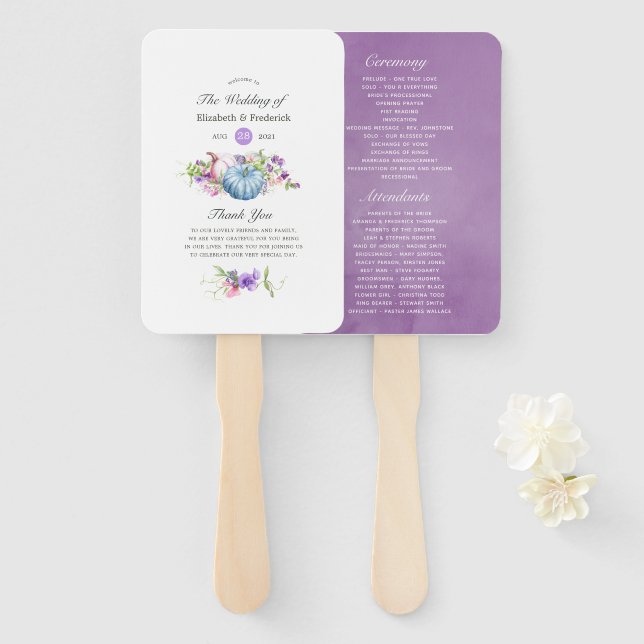 Abanico Programa de Boda Floral de Otoño - Caída (Anverso y reverso)